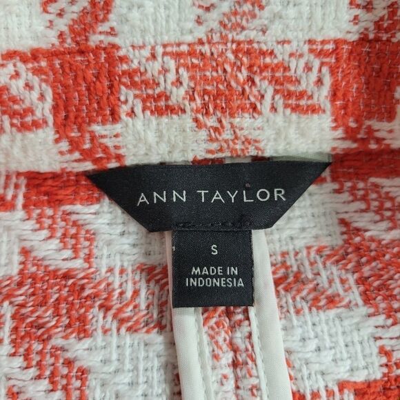 Ann Taylor Cotton Tweed Houndstooth Moto Jacket Orange White S - Picture 6 of 10